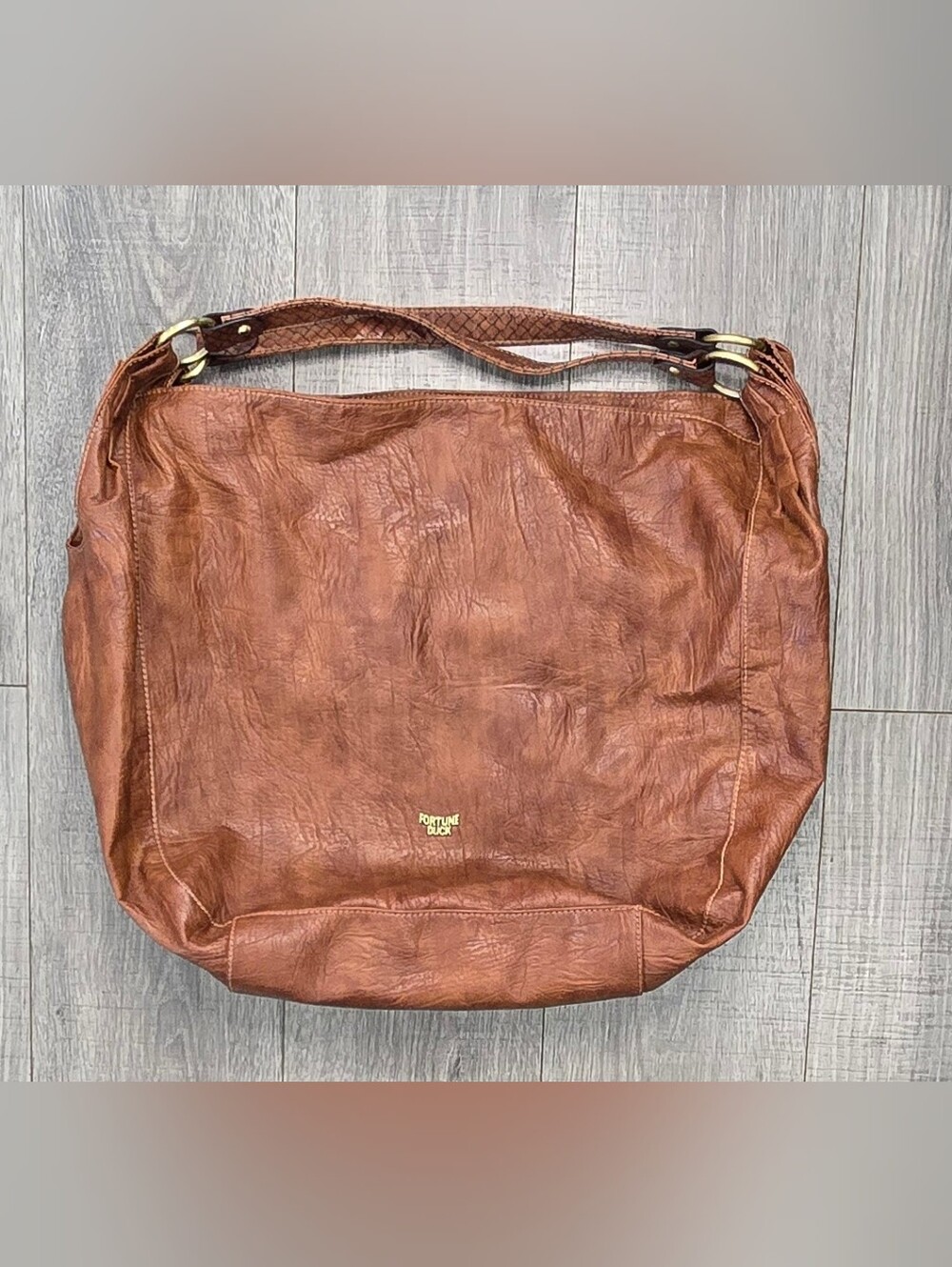 Fortune Duck Brown Cognac Hobo Shoulder Bag H5492Y-33 Gold Tone Hardware.